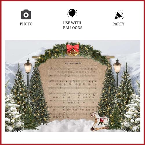 Merry Joy to The World Sheet Music Photography Background Snow Scene Mountain Christmas Tree Backdrops Xmas Party Supplies Family Kids Party Banner Merry Christmas Backdrop,6x4feet - size: 6x4feet