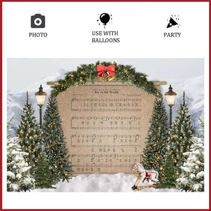Merry Joy to The World Sheet Music Photography Background Snow Scene Mountain Christmas Tree Backdrops Xmas Party Supplies Family Kids Party Banner Merry Christmas Backdrop,6x4feet - size: 6x4feet