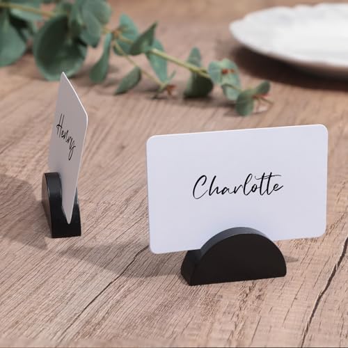 UNIQOOO 10 Set 2" Arch Black Birch Wood Stand with Cards |1.2mm Slot, for Name Cards, Solid Wood Place Card Holder, Photo Display Stand | for Event Decor, Retail Shop, Cafe Restaurant Menu, Business Card, Name Tag - color: Acrh Black Birch
