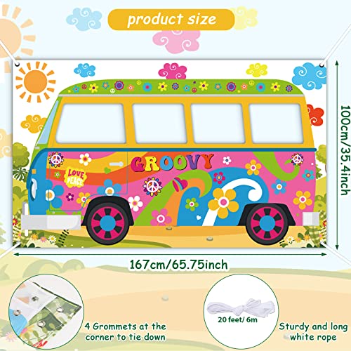 60's Hippie Bus Photo Prop 60s Party Decorations Large Fabric Retro Groovy Van Prop Hippie Selfie Frame Backdrop Background Banner Birthday Party Supplies Retro 60s 70s Party Favors 65.8 x 35.4 Inch - style: 60's Hippie