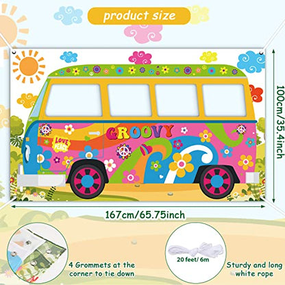 60's Hippie Bus Photo Prop 60s Party Decorations Large Fabric Retro Groovy Van Prop Hippie Selfie Frame Backdrop Background Banner Birthday Party Supplies Retro 60s 70s Party Favors 65.8 x 35.4 Inch - style: 60's Hippie