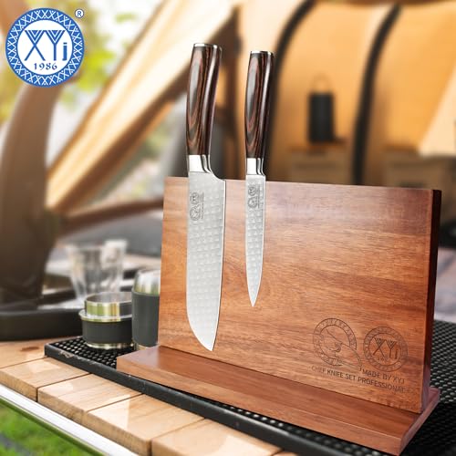 XYJ Magnetic Knife Block Holder Rack Acacia Wood Magnetic Stands with Strong Enhanced Magnets Multifunctional Knife Holder Kitchen Storage Organizer Tool Accessories - color: dark wood color, size: 11.8*7 inch without board