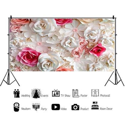 20x10ft Pink and White Paper Flowers Background Photography Mother's Day Backdrop Paper Flower Wall Gorgeous Wedding Flower Backdrops Beautiful Bride Baby Newborn Kids Background - size: 20x10ft