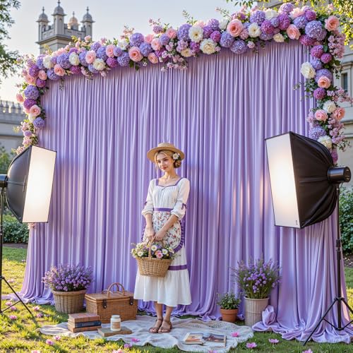 20x10ft Lavender Backdrop Curtain Panels for Parties - Wrinkle Free Polyester Photo Curtain Backdrop Wedding Back Drop Fabric Drapes for Party Decorations Background for Photography - color: Lavender, size: W5' x H10'(4 panels)