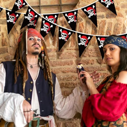 eBoot 90 Pieces Pirate Banner 98ft Skull Pirate Flags Party Decorations Jolly Ship Triangle Pennant Bunting Decor for Birthday Decorations Gasparilla Holiday Celebration Outdoor Party Supplies