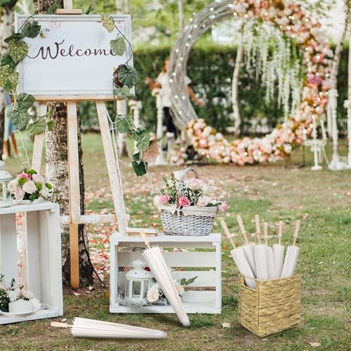Aodaer 12 Pieces Wedding Paper Umbrella 23.6 Inch White Paper Decorative Chinese Japanese Parasol Umbrella Crafts Vintage DIY Painting Decor Wedding Favor for Photography Props Bridal Party - color: White
