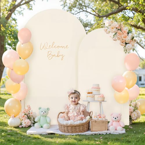 7.2FT 6FT Arch Backdrop Cover for Wedding, Set of 2 Stretchy Spandex Fitted Arch Stand Cover for Baby Shower, Birthday Party Decor, Chiara Backdrop Cover with Double-Sided Design(Beige) - color: Beige