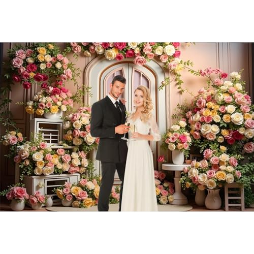 5x3ft Pink Flowers Wedding Backdrop Elegant Rose Blossom Floral Plant Woman Bride Party Girls Photography Background Bridal Shower Photo Studio Shoot - color: Pink E, size: 5x3ft