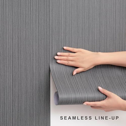 Black Grasscloth Wallpaper Peel and Stick Fabric Linen Textured 24"x394" Classic Faux Grassweave Upgraded Thick Self-Adhesive Neutral Contact Paper Vinyl Film Liner Roll for Home Use - color: gray black, size: 23.6" x 393"