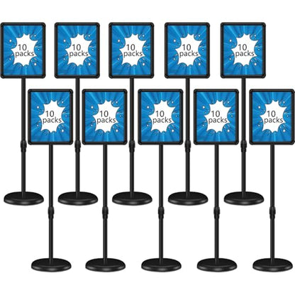 10 Packs 8.5x11 Inch Pedestal Poster Sign Stand, Vertical and Horizontal Adjustable Floor Standing Snap Open Frame for Display in Malls, Schools, Restaurants (Black)