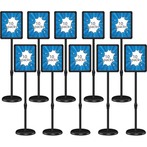 10 Packs 8.5x11 Inch Pedestal Poster Sign Stand, Vertical and Horizontal Adjustable Floor Standing Snap Open Frame for Display in Malls, Schools, Restaurants (Black)