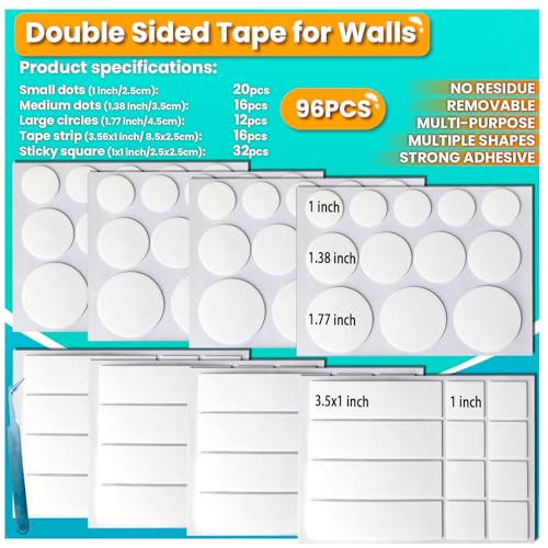 Birllaid Double Sided Tape for Walls, Picture Hanging Strips Removable Mounting Dots Adhesive Heavy Duty, Removable for Art Craft, Decoration, Party Supplies, Multipurpose - style: Circle and strips