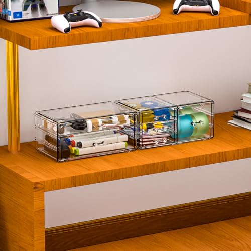 Cq acrylic 2 Pack Clear Desk Organizer With Drawers,Stackable 6 Drawers Skincare Organizer,Cute Skin Care Organizers for Vanity Hair Clip,Jewelry,Beauty Product Desk and Makeup Organizers Countertop - size: Large 6 Drawers