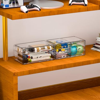 Cq acrylic 2 Pack Clear Desk Organizer With Drawers,Stackable 6 Drawers Skincare Organizer,Cute Skin Care Organizers for Vanity Hair Clip,Jewelry,Beauty Product Desk and Makeup Organizers Countertop - size: Large 6 Drawers