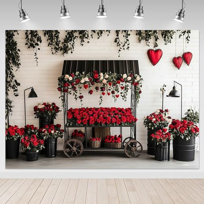 Mocsicka Valentines Day Backdrop Red Black Valentines Day Photography Backdrop Decorations Romantic Red Rose Heart Love Background Photo Prop Supplies (6x4ft) - size: 6x4ft