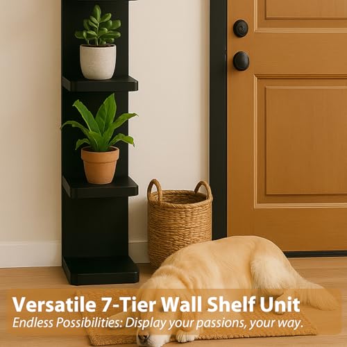 LitaEther Versatile 7 Tier Wall Shelf Unit,Black Lack Wall Shelf,Display Floating Shelf with Round Edge - color: Black, size: 7 tier
