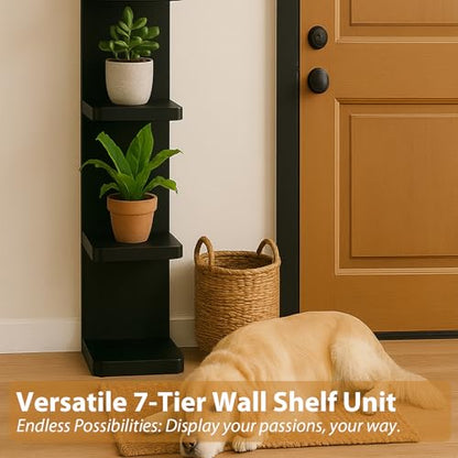 LitaEther Versatile 7 Tier Wall Shelf Unit,Black Lack Wall Shelf,Display Floating Shelf with Round Edge - color: Black, size: 7 tier