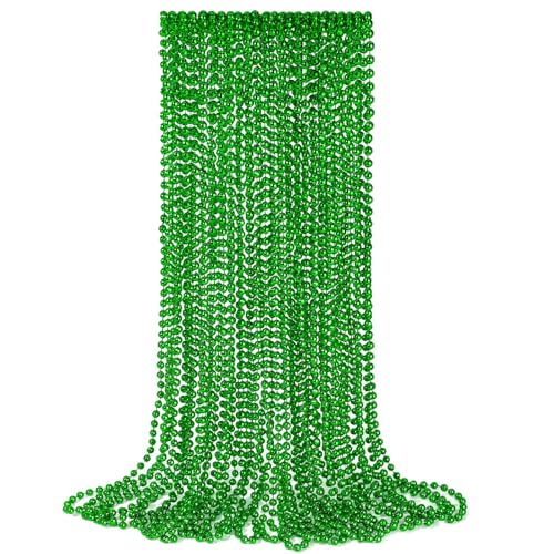 YAXINRUI 12 PCS St. Patricks Day Necklaces, Green Mardi Gras Beads Christmas Necklace, 33" St. Patrick's Day Green Beads St. Patricks Day Accessories for Mardi Gras, St. Patricks Day Party Favors - color: Green, size: 12 Pcs
