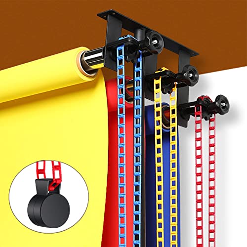 ZLY 3 Roller Wall Mounting Manual Background Support System, Including 3 Tri-fold Hooks, 6 Expand Bars, 3 Chains, Ceiling Background Holder Attached into Table Lamp