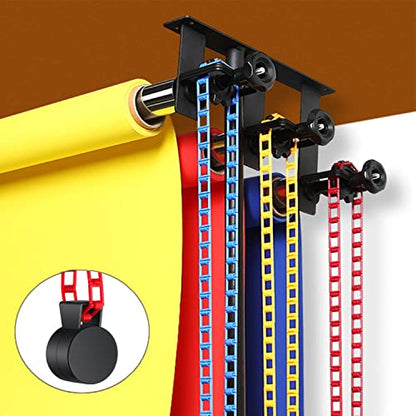 ZLY 3 Roller Wall Mounting Manual Background Support System, Including 3 Tri-fold Hooks, 6 Expand Bars, 3 Chains, Ceiling Background Holder Attached into Table Lamp