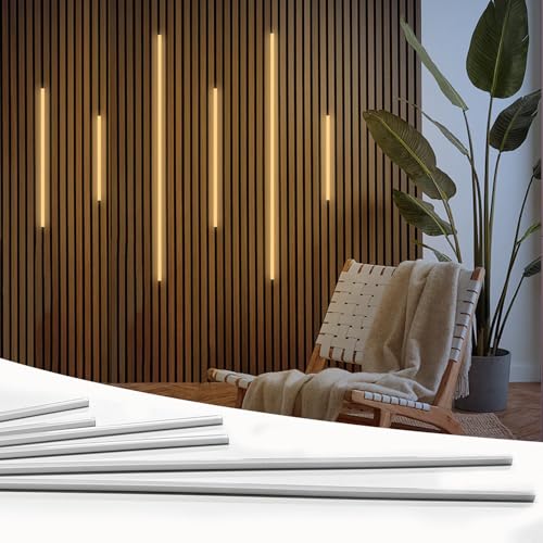 HAMRVL LED Recessed Lighting, Dimmable Self-Adhesive LED Strip Lights for Wood Slat Wall Panels, 6 PCS Warm White 3000k Wall Panel Lights, Wall LED Lights for Acoustic Panels,Headboard,Stair,Cabinets - color: Silver - Warm White 3000k, size: 42in+26in+18i