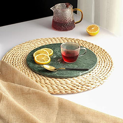 Natural Round Marble Tray Glossy Pastry Board for Dessert, Cheese, Coffee, Smooth on Both Sides (Green) - color: Green