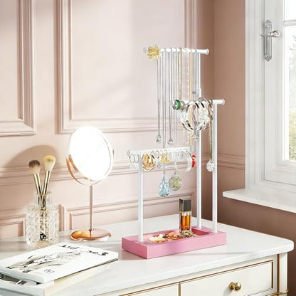 SRIWATANA Jewelry Organizer Stand, Extra Tall Necklace Holder Jewelry Holder, Gift Idea (Pink & White) - color: Pink & White