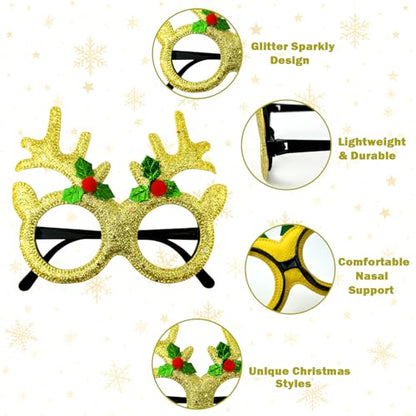 Leetous Christmas Accessories Bulk 24 Pack - Xmas Glitter Glasses Frames to Wear, One Size Holiday Eyeglasses Party Favors Supplies, Friendsmas Classroom Gifts Prizes Photo Props Decor for Costume - style: 24 PCS