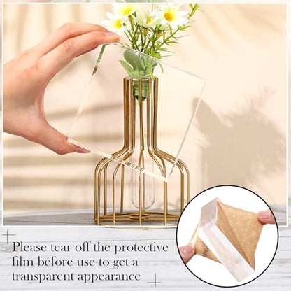 Vicenpal 4 Pieces Acrylic Square Display Block 3 x 3 x 1 Inches, 4 x 4 x 1 Inches Clear Polished Acrylic Cube Acrylic Jewelry Display Stand Ring Showcase Display Holder Base