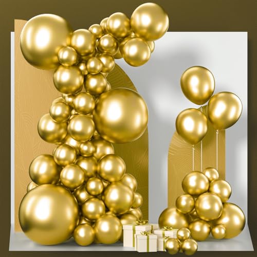 PartyWoo Metallic Gold Balloons, 85 pcs Gold Metallic Balloons Different Sizes Pack of 18 Inch 12 Inch 10 Inch 5 Inch Gold Balloons for Balloon Garland or Balloon Arch as Party Decorations, Gold-G101 - color: Gold-g101
