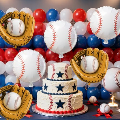 Biapian Baseball Balloons Foil, 18 Inch Round Baseball and Glove Balloon, 6 Pcs Large Sports Balloons Helium for Boys Men Baseball Party Decorations Birthday Party Sports Theme Party Supplies - style: Baseball