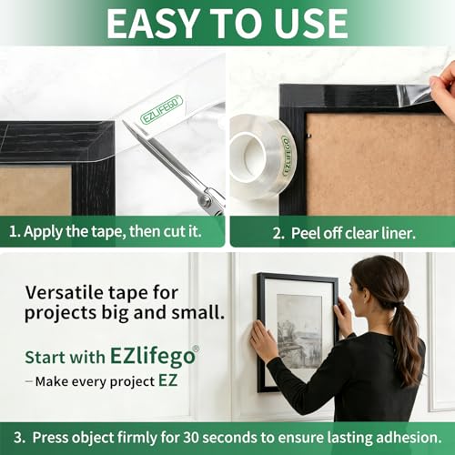 EZlifego Double Sided Tape Heavy Duty(Extra Large 16.5FT), Nano Adhesive Mounting Tape Wall Decor,Sticky Picture Hanging Adhesive Strips Poster Tape - size: 16.5 Feet