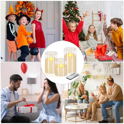 wemarry Flameless Candles 4" 5" 6" Acrylic Glass Pillars 3" Diameter Battery Operated Flickering Candles Include 8-Key Remote with Timer Function 400+ Hours (Pure White, Warm Light 3 Pack) - color: Pure White, size: Warm Light 3 Pack