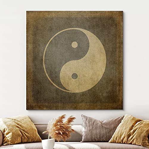 wall26 Canvas Print Wall Art Brown & Tan Grunge Chinese Yin Yang Symbol Historic Cultural Illustrations Modern Art Chic Relax/Calm Multicolor Dark for Living Room, Bedroom, Office - 12"x12" - color: Artwork - 37, size: 12"L x 12"W