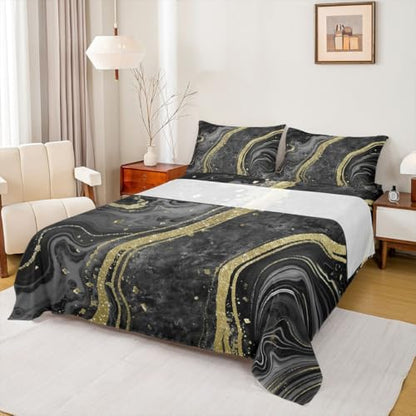 Erosebridal Black Marble King Bed Sheets for Kids Boys Girls Teens - Modern Chic Geometric Sheets Marbling Aesthetic Flat Fitted Sheet Liquid Metallic Texture Bed Sets - color: Black, size: King