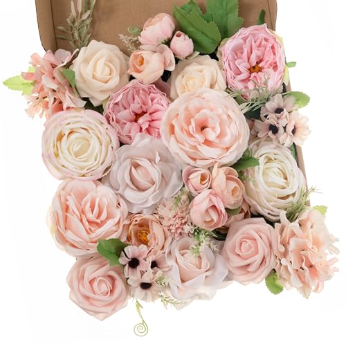 Artificial Flowers Pink Wedding Flowers Silk Flowers with Stems Fake Cake Flowers for Wedding Bouquets Centerpieces Spring Decor Baby Shower Decoration - color: White/Pink2