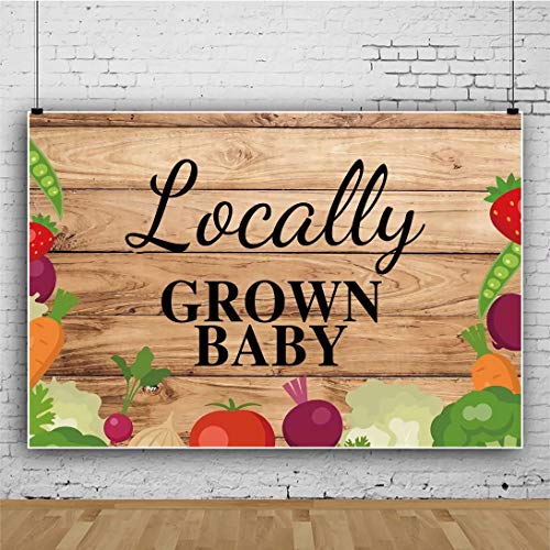 shensu Vinyl 9x6ft Baby Shower Backdrop for Photography Locally Grown Baby Vegetable and Fruit Rustic Wood Photo Background Baby Shower Boys Girls Party Decoration Portrait Photo Booth Studio Props - size: 9x6ft