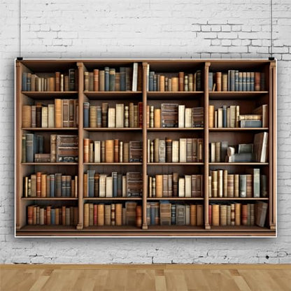 8x6ft Library Bookshelf Photography Backdrop Library Office Study Room Bookcase Photo Background Video Conference School Online Class Poster Banner Decor Wallpaper Portrait Video Studio Prop