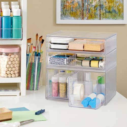 STORi Chloe Space-Saving Clear Drawer Organizer (4 Drawer Set) Sort Office, Kitchen, Beauty Supplies, Makeup, Pens, Jewelry, Stationary, Made in USA - style: Combo Drawer Set