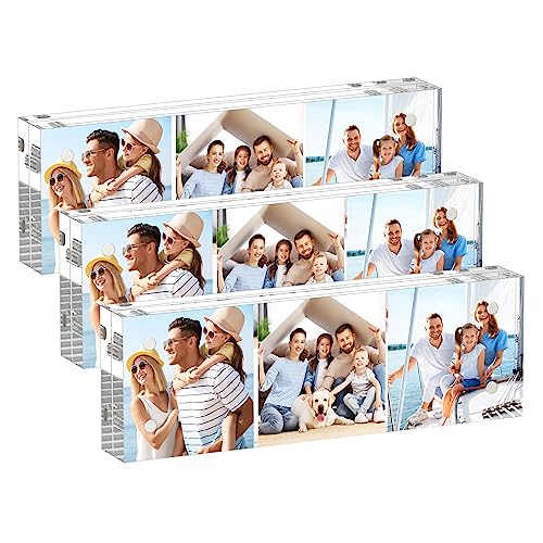 AITEE 2x6 Acrylic Picture Frames 3 Pack, 20% Thicker Block, Clear Picture Frames Freestanding Double Sided Magnetic Acrylic Lucite Frameless Transparent Square Frame Gift for Desktop Display - size: 2x6
