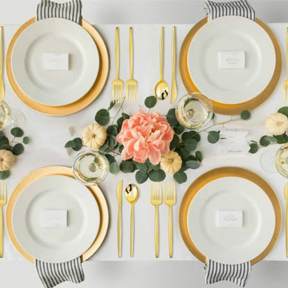 SUT 150PCS Gold Plastic Silverware, Plastic Utensils,Gold Silverware Disposable,Disposable Utensils Heavy Duty,Plastic Cutlery Set,Includes:50 Knives, Forks and Spoons for Party, Birthday,Wedding - style: Gold