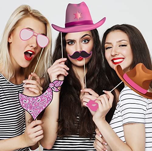 Cowgirl Photo Booth Props - 29 Pcs Pink Bachelorette Party Decorations, Western Cowboy Party Signs, Wild West Cut Outs, Texas Decor for Birthdays, Weddings - Western Nashville Photo Props by Scapa Pro - color: Pink