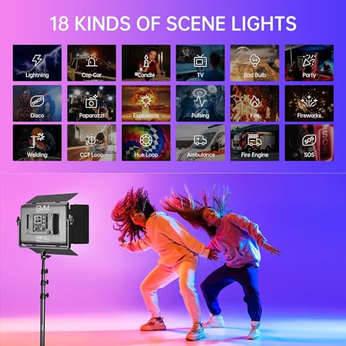 GVM 1300D RGB LED Video Light, 65W Video Lighting Kit with Bluetooth Control, 25000lux/0.5m, 2 Packs Led Panel Light for YouTube Studio, Video Shooting, Broadcasting, Conference, 18 Kinds Scene Modes - size: 1300D-65W 2 Pack