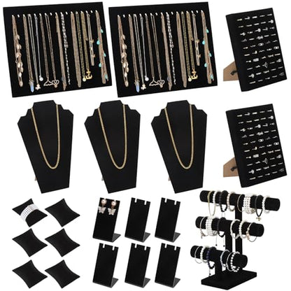 20 Pcs Black Velvet Jewelry Display Sets, Necklace Bracelet Holder Jewelry Bust Holder Stand Ring Display Stand for Selling Craft Showcase Organizer