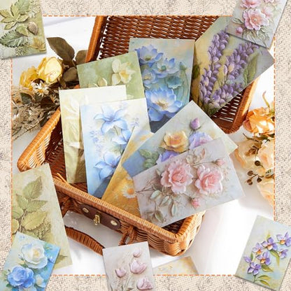Humyoun 60 Sheets Scrapbook Paper Aesthetic Textured Fade Paper 3D Embossed Flower Plant Scrapbooking Supplies Decorative Bloom Floral Embossing Pad for Decoupage DIY Card Making Junk Journal