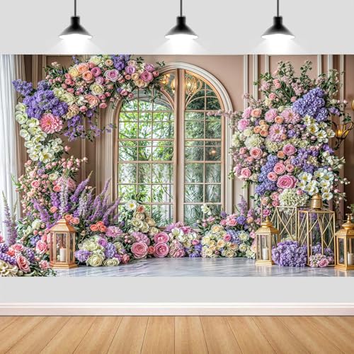 5X3ft Arabian Moroccan Party Backdrop, Moroccan Purple Floral Luxurious Golden Palace Wall Photo Backdrop for Princess Wedding Birthday Baby Shower Party Background Decorations Photo Studio Props,2 - color: Multi2, size: 5 x 3 ft