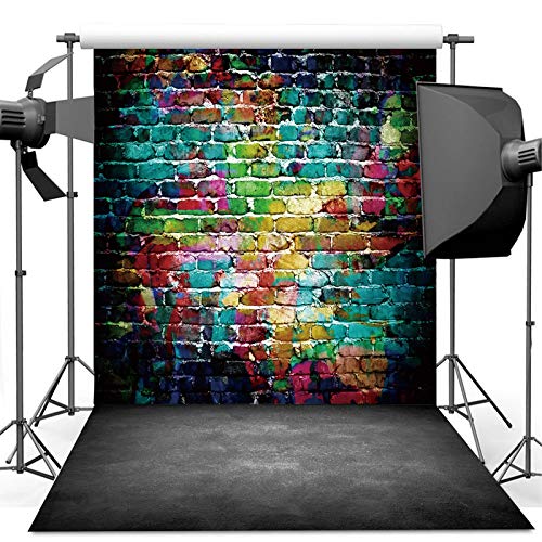 Graffiti Photography Backdrop, 5x7 ft Colorful Brick Wall Vintage Cement Floor Backdrop for Studio Props Photo Background - size: 5x7ft