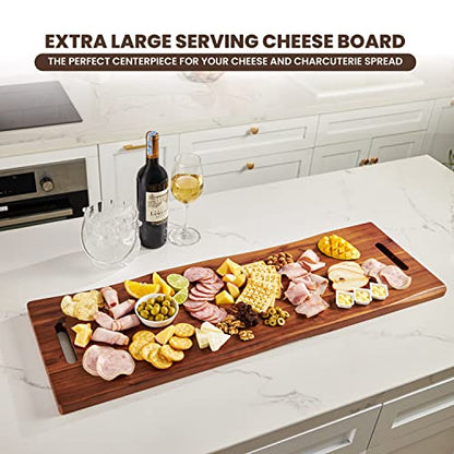 TIDITA 36" Large Acacia Wood Charcuterie Board with Handles - Extra Long Wooden Serving Cheese Boards - Rectangular Serving Platter for Meat Steak, Cracker Appetizers, Fruit Decorative Display Party - size: 36.4" x 11.3" x 1"