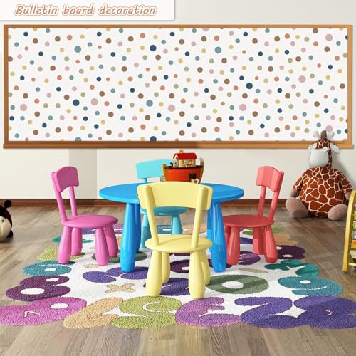 Classroom Fabric Bulletin Board 47x141inch Boho Dots White Back to School Classroom Backdrops Decorations for Wall Door Background, DIY Craft, Bulletin Boards, Pillows, Curtains, Reusable, Easy to Cut - style: Boho