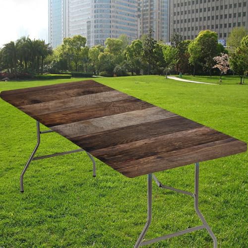 Wood Texture Background Picnic Fitted Rectangle Tablecloths, Elastic, Stretch Washable Patio Table Cover for Outdoor, Camping, Banquet, Partie, for 60x30 Inch Rectangular Table, Style 124 - color: Wood Texture -11, size: 60" x 30" (Rectangular)